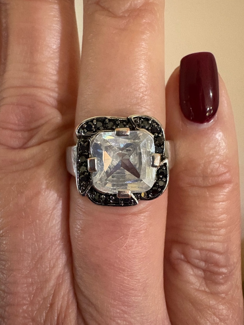 Sterling Silver Clear Cubic Zirconia Ring with Black Stones